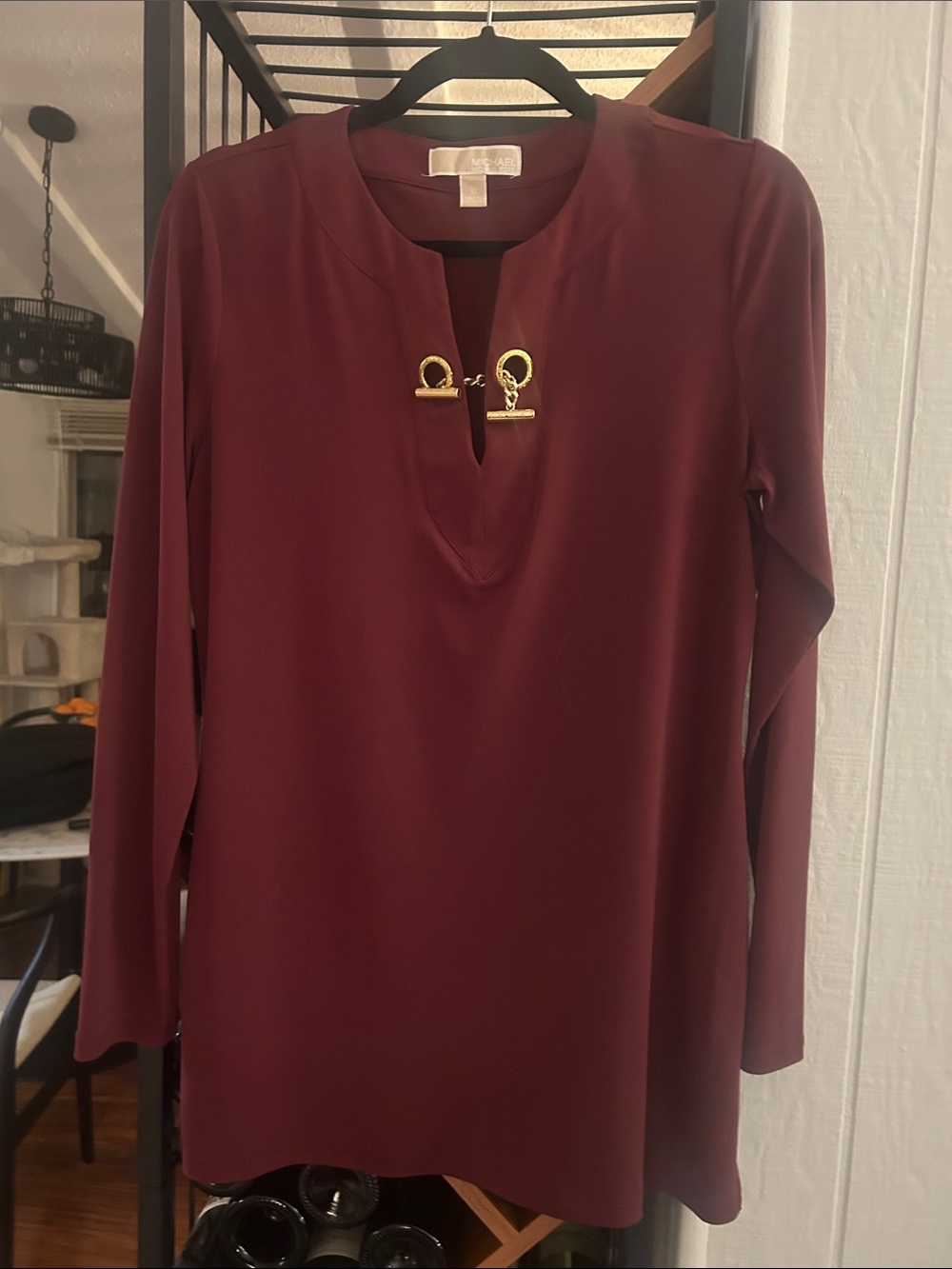 MICHAEL Michael Kors Burgundy Long-Sleeve Top with Gold Hardware
